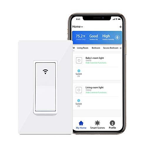 Eoce Smart Wi-Fi Light Switch, Smart Light Switch with Remote Control and Timer, No Hub, Neutral Wire Required, Compatible with Alexa, Google Assistant and IFTTT. (1 Pack)