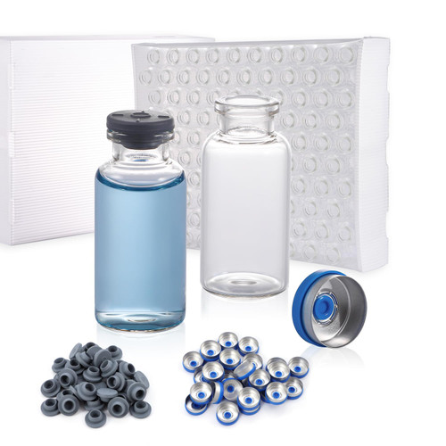 FOUR E'S SCIENTIFIC 100 Pack 20ml Glass Vials, Clear Glass Headspace Vials with Plastic-Aluminum Flip Off Caps and Rubber Stoppers, 20mm Transparent Flat Bottom Lab Vial