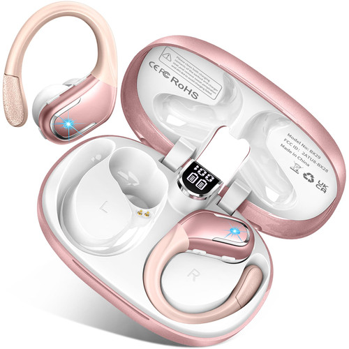Wireless Earbud, Sport Wireless Bluetooth 5.3 Earbud with HiFi Stereo, 75H Wireless Headphones with Noise Cancelling Mic, IP7 Waterproof Bluetooth Headphones, LED Display, Button Control, Rose Gold Wireless Earbud, Sport Wireless Bluetooth 5.3 Earbud with HiFi Stereo, 75H Wireless Headphones with Noise Cancelling Mic, IP7 Waterproof Bluetooth Headphones, LED Display, Button Control, Rose Gold