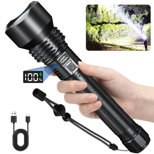 Rechargeable Flashlights High Lumens, 250000 Lumens Super Bright Flashlight with 5 Modes, 10000mAh Capacity, IPX6 Waterproof Flash Light, High Powered Flashlights for Emergencies Camping Rechargeable Flashlights High Lumens, 250000 Lumens Super Bright Flashlight with 5 Modes, 10000mAh Capacity, IPX6 Waterproof Flash Light, High Powered Flashlights for Emergencies Camping