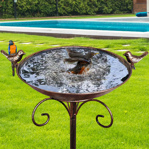 HJHHARTSPACE Metal Bird Baths for Outdoor, Copper Color Garden Birdbath with Cast Iron Bird Statues Bird Baths Outside Pedestal Bird Bath Standing Bird Feeder Bowl Tray Yard Garden Decor, 12" W*28" H
