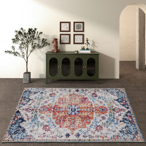 MULBESS Washable Vintage Area Rug - 3x5 Persian Distressed Non-Slip Rug Oriental Medallion Non-Shedding Hallway Floor Carpet for Living Room Dining Room Bedroom Laundry Home Decor