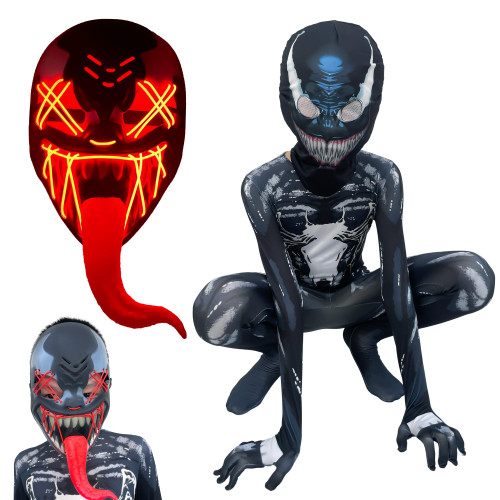 LULUNEE Superhero Costume for Kids Halloween LED Mask Cosplay Bodysuit