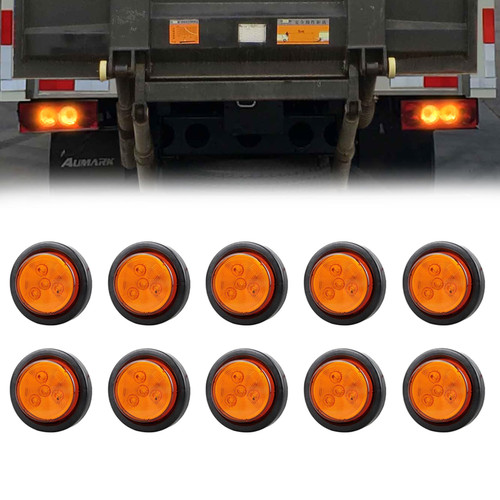 YOMTOVM 10 Amber 2 Inch Round Led Trailer Marker Lights, Round 4LED Trailer Clearance and Side Marker Lights Kit