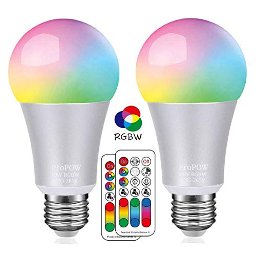 Color LED Light Bulb,ProPOW 10W RGBW Color Changing Light Bulbs with IR Remote Control A19 E26 LED Night Light Bulbs Mood Light Bulb for Home Decor,Party(RGB+Soft White,Dimmable,2-Pack) Color LED Light Bulb,ProPOW 10W RGBW Color Changing Light Bulbs with IR Remote Control A19 E26 LED Night Light Bulbs Mood Light Bulb for Home Decor,Party(RGB+Soft White,Dimmable,2-Pack)