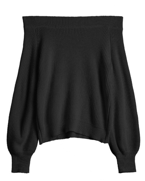 ZAFUL Women Off Shoulder Sweater Long Sleeve Knit Sweater Loose Pullover Jumper Tops(1-Black, S)