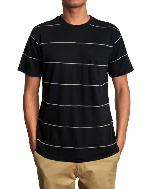 RVCA Men's DYE Short Sleeve Premium Shirt, PTC Pigment Stripe Tee/Pirate Black, Large