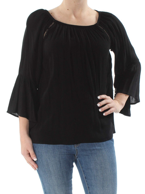 I-N-C Womens Bell Sleeve Knit Blouse, Black, Small
