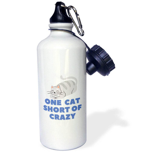 3dRose Cute Image of Cat with Text of One Cat Short of Crazy - Water Bottles (wb-372204-1)