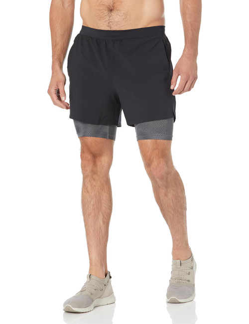 Under Armour Men's Standard Launch Run 5-inch 2-in-1 Shorts, (001) Black/Jet Gray/Reflective, Medium