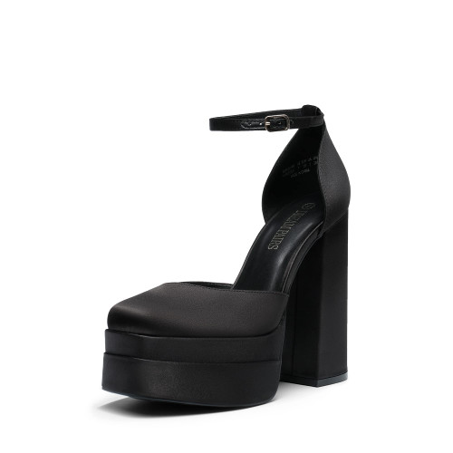 DREAM PAIRS Womens Pointed Toe High Chunky Heels Pump Shoes, Black-Satin - 8.5 (SDPU2319W)