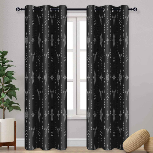 AHBEWIN Tribal Aztec Print Window Curtain Panels 2 Pack, Bull Skull Native Tribal Boho Design Aztec Pattern, Room Darkening Grommets Window Curtains for Living Room 42x84 Inches CLLSAH595