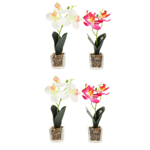 VOSAREA 4 Pcs Phalaenopsis Potted Plant Artificial Orchids Desktop Decor Artificial Plants Indoor Artificial phalaenopsis Real Touch Artificial Flowers Faux Orchid Plant Fake Potted Bonsai