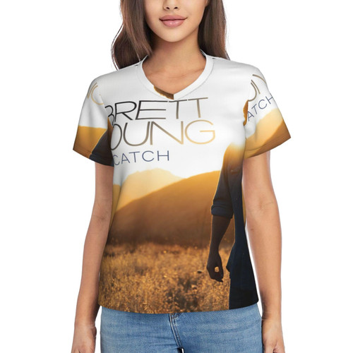 Brett Music Young Singer Brett Music Young Singer Women's Classic V-Neck T Shirts Top for Women Loose Tees Short Sleeve Casual Tops Black X-Large