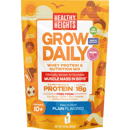 Healthy Heights Grow Daily Boys 10+ Shake Mix Bag Protein Powder (Plain) - Developed by Pediatricians - High in Protein Nutritional Shake - Contains Key Vitamins & Minerals - No Added Sugar