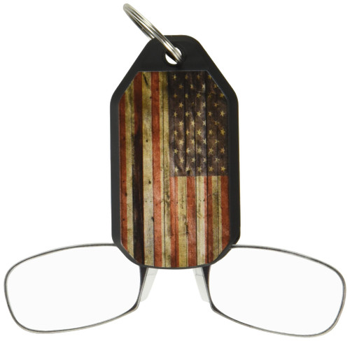 ThinOptics Keychain Readers Rectangular Reading Glasses, Printed Flag Case/Black Frames, 44 mm + 1