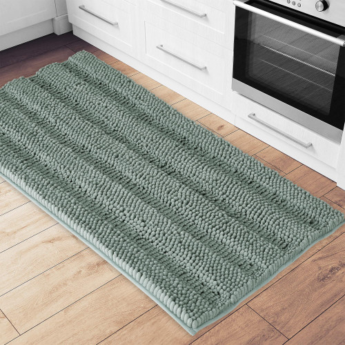 NICETOWN 60 x 24 Sage Green Bath Mat Shower Rugs Slip-Resistant Extra Absorbent Soft Fluffy Thick Bath Mat, Dog Entry Mat, Non-Slip Microfiber Shag Floor Runner, Dry Fast Waterproof Kids Tub Mat