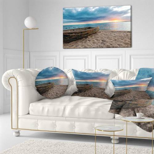 Design Art PT10778-40-20 Rusty Row Boat on Sand at Sunset-Extra Large Seascape Art Canvas-40X20, 40 x 20 in