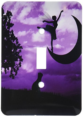 3dRose LSP_111099_1 Fairy Dancing on Crescent Moon with Cat and Purple Sky Single Toggle Switch, Multicolor