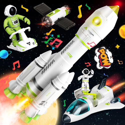 TOY Life Space Toy Rocket Toys for Kid Space Shuttle with Astronaut Rocket Ship Space Stem Toys for Boy 3 4 5 6 7 8, Spaceship Planet Toy Space Rockets with Space Station Gift for 3+ Years Old