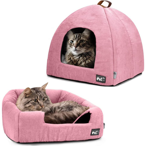 Cat Beds for Indoor Cats -Premium Pet Beds for Cats and Small Dogs, Cat Bed Cave, Comfortable Covered Cat Bed, Cat Tent, Kitten Bed, Small Animal Bed and Cat Hut with Cushioned Pillow (Large, Pink) Cat Beds for Indoor Cats -Premium Pet Beds for Cats and Small Dogs, Cat Bed Cave, Comfortable Covered Cat Bed, Cat Tent, Kitten Bed, Small Animal Bed and Cat Hut with Cushioned Pillow (Large, Pink)