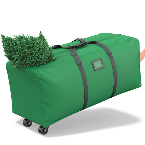 Kesfitt Christmas Tree Storage Bag,Rolling Xmas Tree Storage Box Fits Up to 9Ft Artificial Disassembled Christmas Tree,Extra Large Heavy Duty Tree Bags Storage with Wheels,Velcro Handle,Dual Zippers