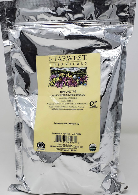 Starwest Botanicals Organic Hyssop Herb Powder, 1 Pound