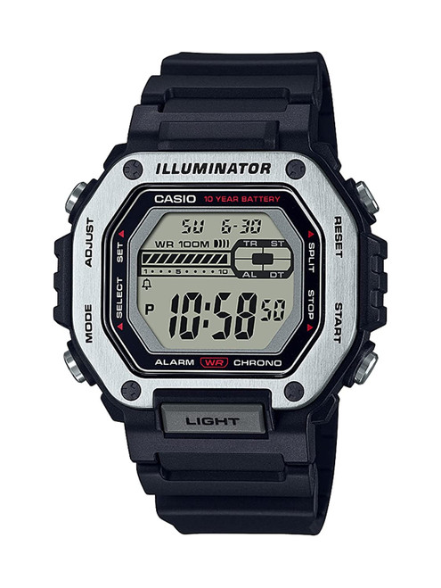 Casio LED Illuminator Dual-Time 1/100-Second Stopwatch w/ 5 Multi-Function Alarms MWD-110H-1AV