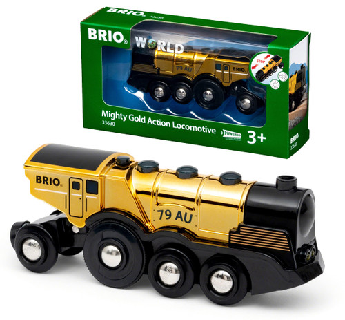 Brio World 33630 Mighty Golden Action Locomotive | Battery Operated Toy Train with Light and Sound Effects for Kids Age 3 and Up, Gold