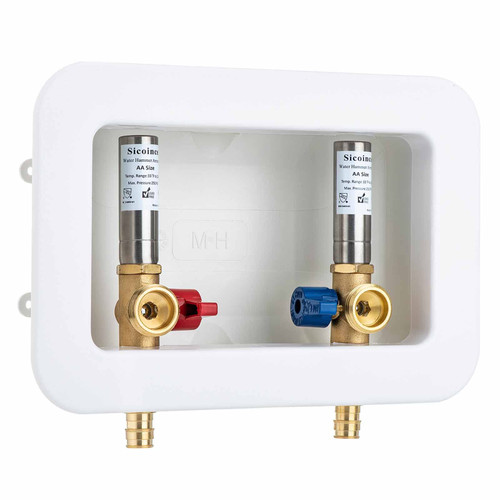 sicoince Washing Machine Outlet Box with Water Hammer Arrestor and Valves, Stop Hammering Reduce Banging Noise, Inlet 1/2 Inch PEX F1960 Adapter (Fit PEX a Pipe), Outlet 3/4 Inch Male Thread 631-11-L