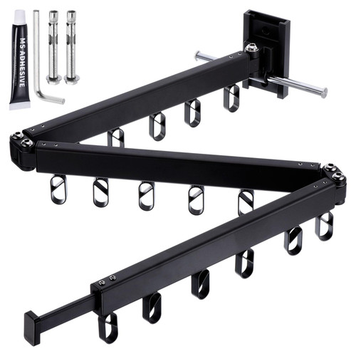 uxcell Clothes Drying Rack Wall Mounted, Laundry Drying Rack, Retractable Clothing Rack, Collapsible Clothes Hanging Rack (Tri-Fold), Laundry, Bathroom, Balcony, Bedroom, Black