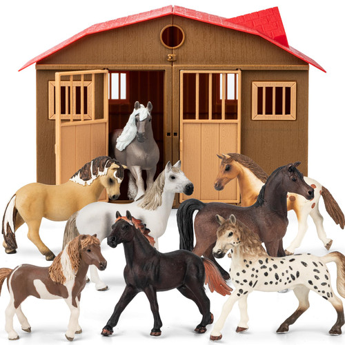 8 in 1 Horse Toy Set for Girl Age 6-12, 8 Pcs Realistic 5 inch Plastic Horse Figure with Horse Stable, Horse Toy Figurine Farm Animal Gift for Boy Toddler Kid Horse Birthday Party Decoration Supplies 8 in 1 Horse Toy Set for Girl Age 6-12, 8 Pcs Realistic 5 inch Plastic Horse Figure with Horse Stable, Horse Toy Figurine Farm Animal Gift for Boy Toddler Kid Horse Birthday Party Decoration Supplies