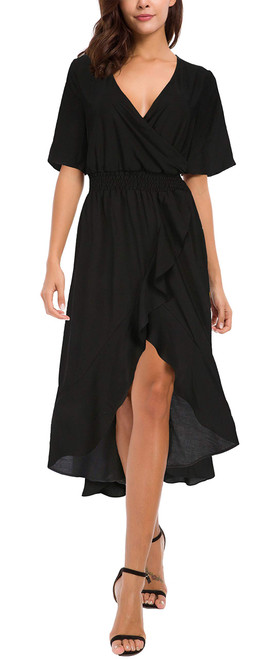 Kormei Women Short Sleeve V Neck Floral High Low Flowy Summer Party Long Maxi Dress S Black Kormei Women Short Sleeve V Neck Floral High Low Flowy Summer Party Long Maxi Dress S Black