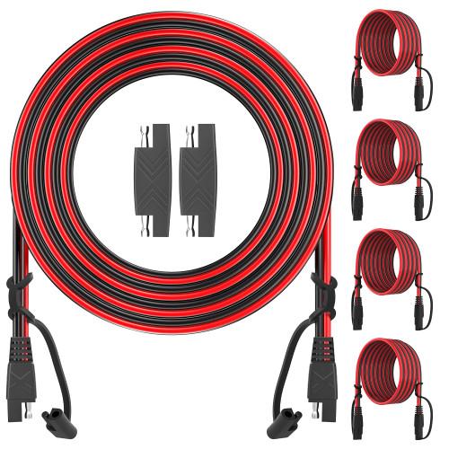 OYMSAE 12Feet SAE to SAE Extension Cable Quick Disconnect Connector 16AWG, for Automotive Solar Panel Extension Cable Plug(12FT(16AWG)) Pack of 4