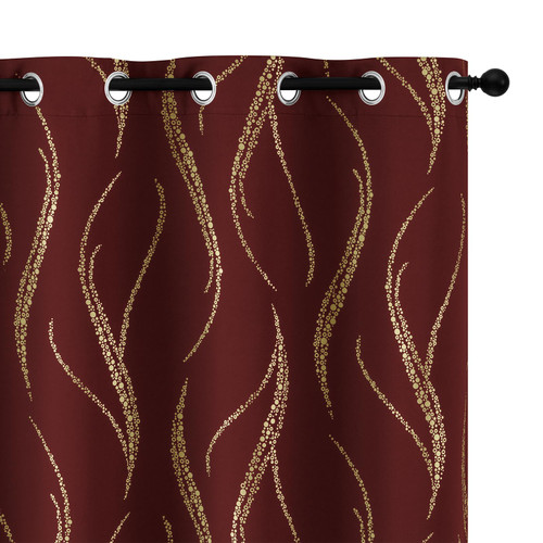 Yakamok Blackout Curtains 84 inch Length Living Room Thermal Insulated Gold Wave Line Dots Pattern Curtains Room Darkening Grommet Curtains for Bedroom, Burgundy, W52 x L84-inch, 2 Panels Yakamok Blackout Curtains 84 inch Length Living Room Thermal Insulated Gold Wave Line Dots Pattern Curtains Room Darkening Grommet Curtains for Bedroom, Burgundy, W52 x L84-inch, 2 Panels