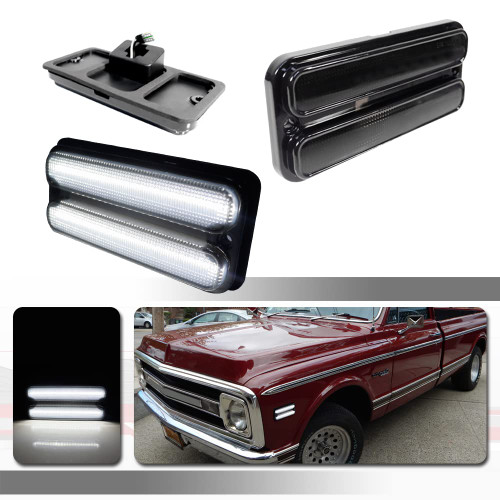 Tonsya For 1968 1969 1970 1971 1972 Chevy GMC Pickup Trucks Front Bumper side Marker Lights White Led Smoked Lens