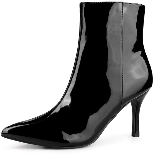 Perphy Black Patent Boot Pointy Toe Stiletto Heel Black Ankle Boots for Women 6 M US