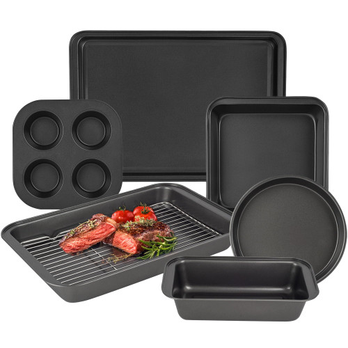 LINKLIFE 7PCS Bakeware Set Baking Pans Nonstick Includes Air Bake Pizza Muffin Pan, Square Cake Pan, Quarter Sheet Pan, Bread Loaf, Turkey Roasting Pan for Oven with Wire Rack, Xmas Kitchen Supplies LINKLIFE 7PCS Bakeware Set Baking Pans Nonstick Includes Air Bake Pizza Muffin Pan, Square Cake Pan, Quarter Sheet Pan, Bread Loaf, Turkey Roasting Pan for Oven with Wire Rack, Xmas Kitchen Supplies