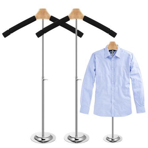 Adjustable Adult T Shirt Display Flexible Shoulder Stand 2 Pcs, Portable Hanging Clothing Display Rack Garment Coat Holder for Retail Vendor, Metal Clothing Display Rack, Height 17.3-31.3 Inch