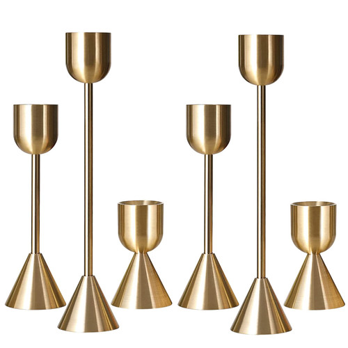 Brass Gold Candlestick Holder - Set of 6 Taper Candle Holder, Vintage Decorative Centerpiece for Table Mantel Wedding Housewarming Gift Brass Gold Candlestick Holder - Set of 6 Taper Candle Holder, Vintage Decorative Centerpiece for Table Mantel Wedding Housewarming Gift