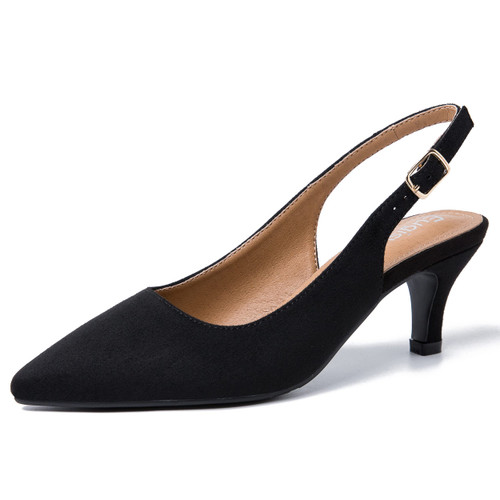 Women's Slingback Kitten Heel Pointed Toe Low Heel Pumps Comfortable Dress Wedding Evening Party Shoes Suede Black 40-8US