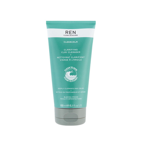 REN Clean Skincare Clearcalm Clarifying Clay Cleanser, Cleanse, Calm and Comfort Breakout-Prone Skin, With Kaolin Clay & Willow Bark 5.1 Fl Oz
