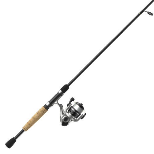 Zebco Spyn Spinning Reel and Fishing Rod Combo, 6-Foot 2-Piece Fiberglass Fishing Pole, Split-Grip Cork Rod Handle, Size 10 Reel, Changeable Right- or Left-Hand Retrieve, Silver/Black