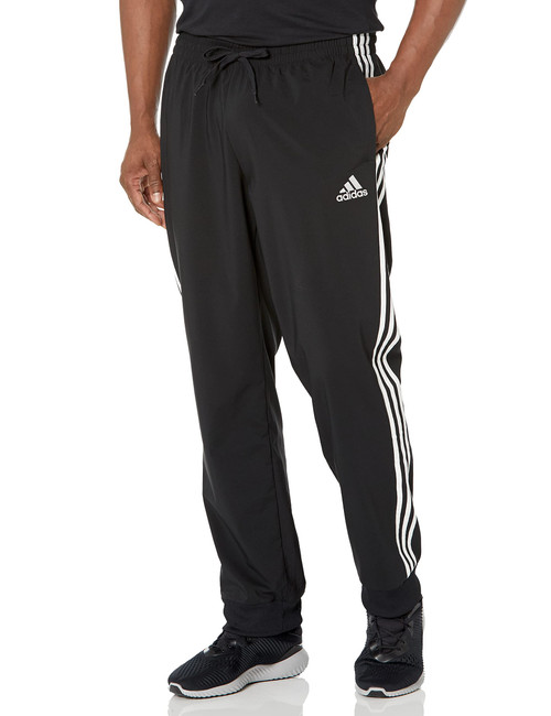 adidas Men's AEROREADY Essentials Tapered Cuff Woven 3-Stripes Pants, Black, Large