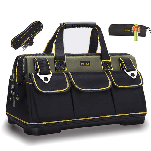 FASTECH 20-inch Wide Mouth Tool Bag with Water Proof Molded Base?Wide Mouth Tool Tote Bag,Waterproof Tool Organizer Bag for Men with Adjustable Shoulder Strap (20 inch)