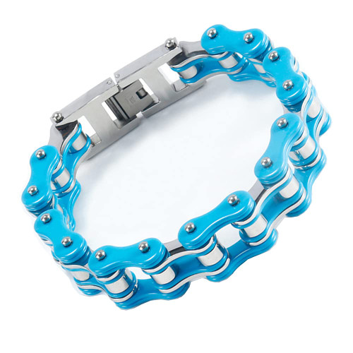 Qiaonitu Heavy Mens Stainless Steel Bike Biker Motorcycle Bracelet Black Orange Yellow High Polished (Sky Blue) Qiaonitu Heavy Mens Stainless Steel Bike Biker Motorcycle Bracelet Black Orange Yellow High Polished (Sky Blue)