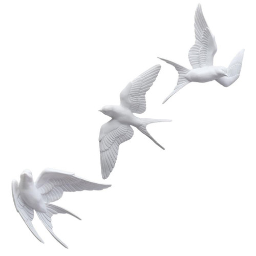 GANAZONO Resin Hanging Swallows 3Pcs Sparrow Birds Wall Decor 3d Flying Swallow Wall Art Ornament Feathered Bird Statue Figurine Artistic Animal Sculptures for Home Living Room Bedroom Garden