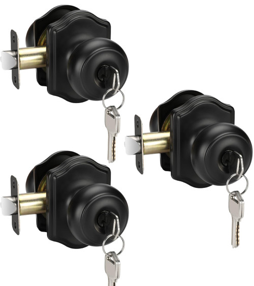 goldenwarm Keyed-Alike Entry Door Knob Black, Classic Decorative Black Door Knob with Lock and Key, Matte Black Entry Key Door Knob(3 Pack)