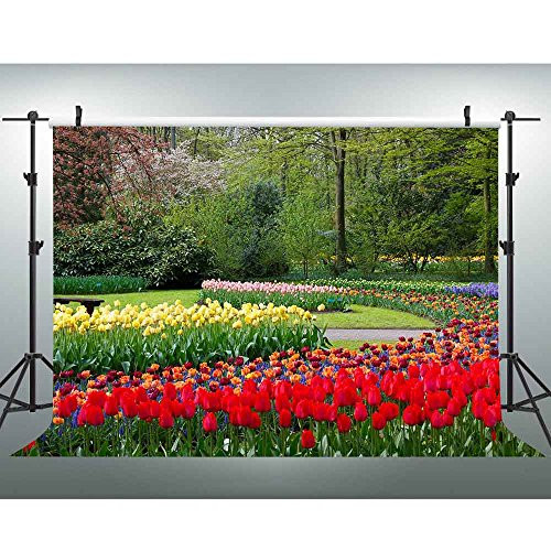 VVM 7X5Ft Tulip Flowers Backdrop Tulip Flower Sea Garden Scene Photography Backdrop Photo Studio Photography Background Props VV080