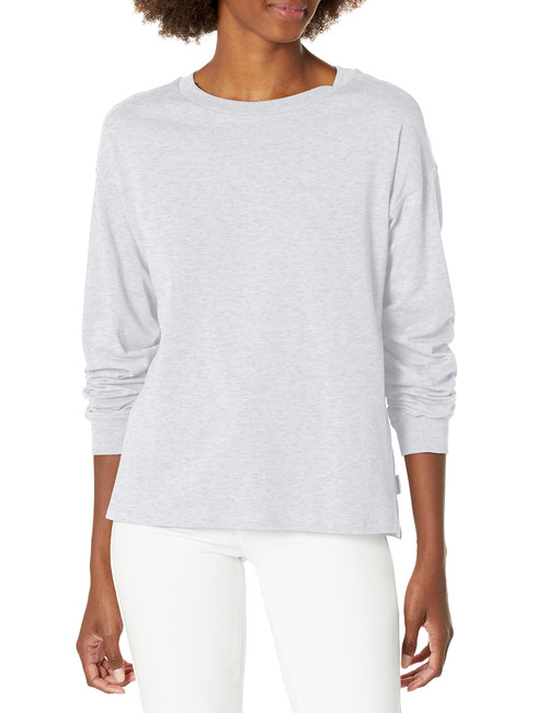 Calvin Klein Women's Hudson Long Sleeve Boxy Tee, Optic Heather, Large